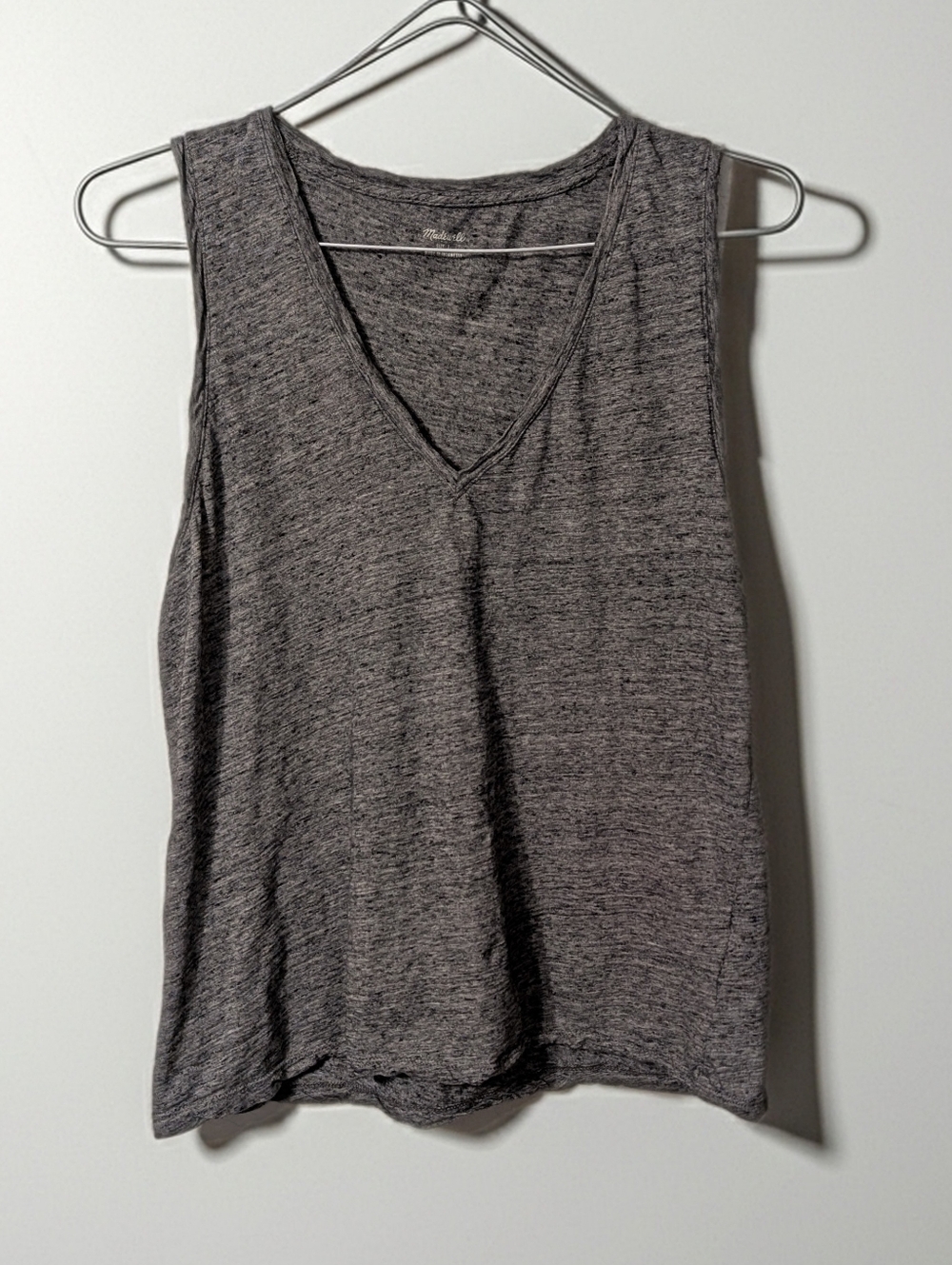 Madewell Heather Grey Cotton V-Neck Tank Top, Size Large